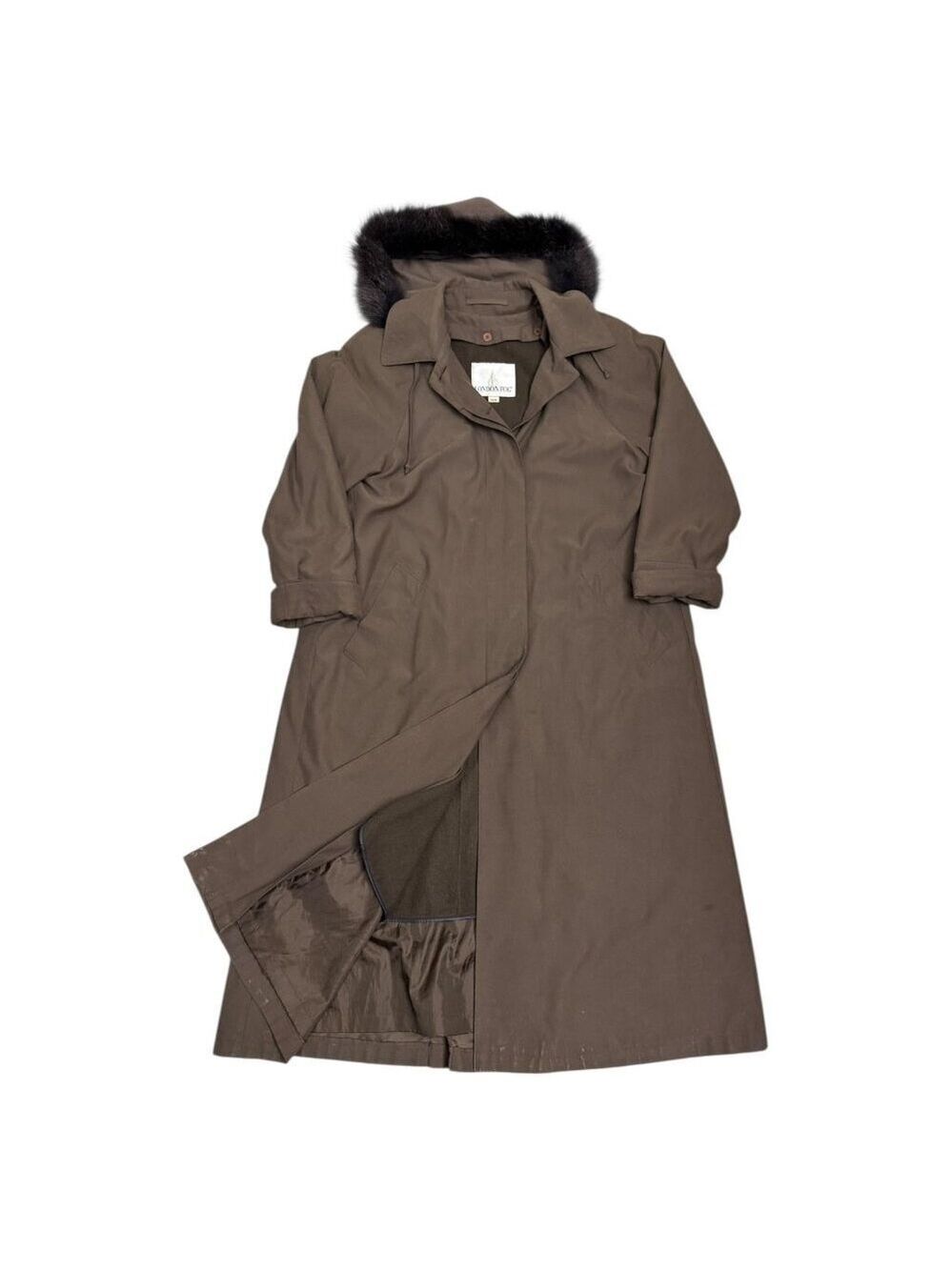 LONDON FOG Vintage 90s Luxury Genuine Fur Hood Long Trench Coat Womens 10